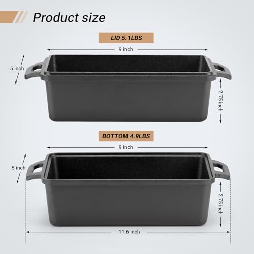 9x5 Inch Cast Iron Loaf Pan with Lid 2 Piece Set C849