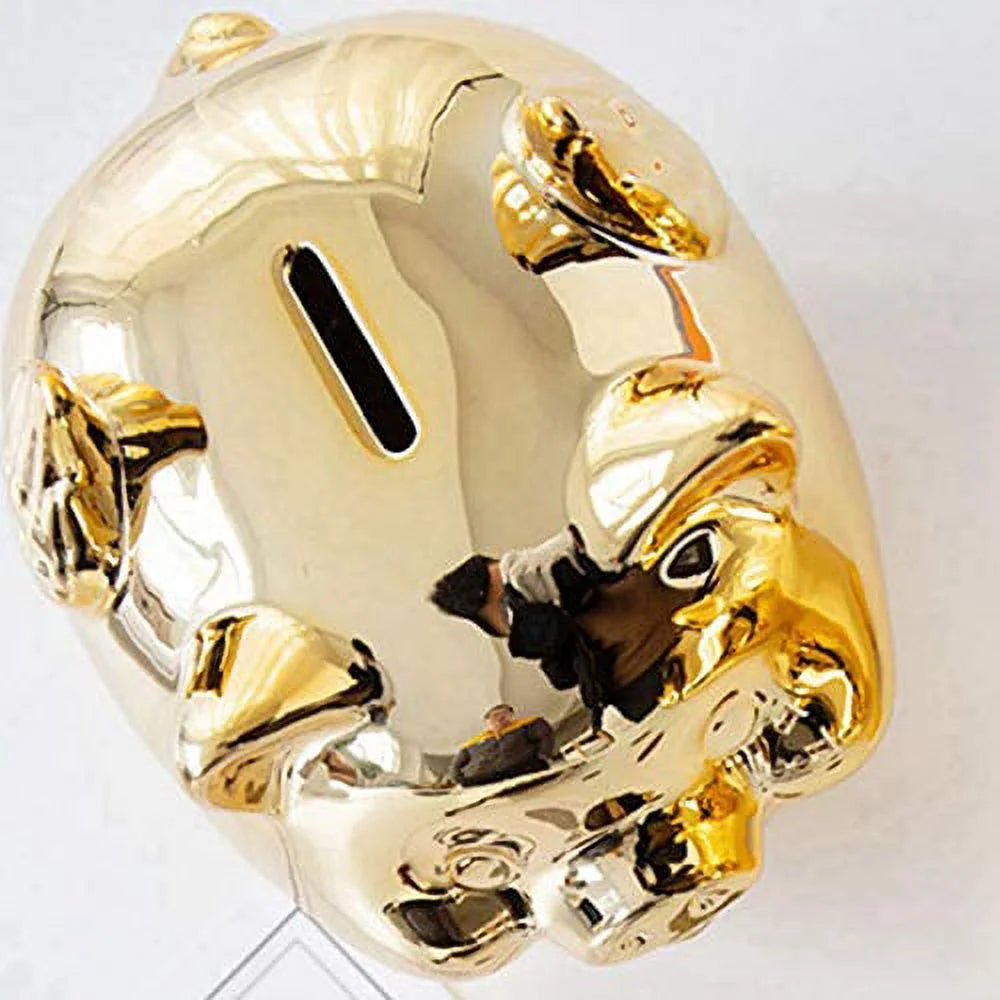 Ceramic Gold Pig Piggy Bank P33646