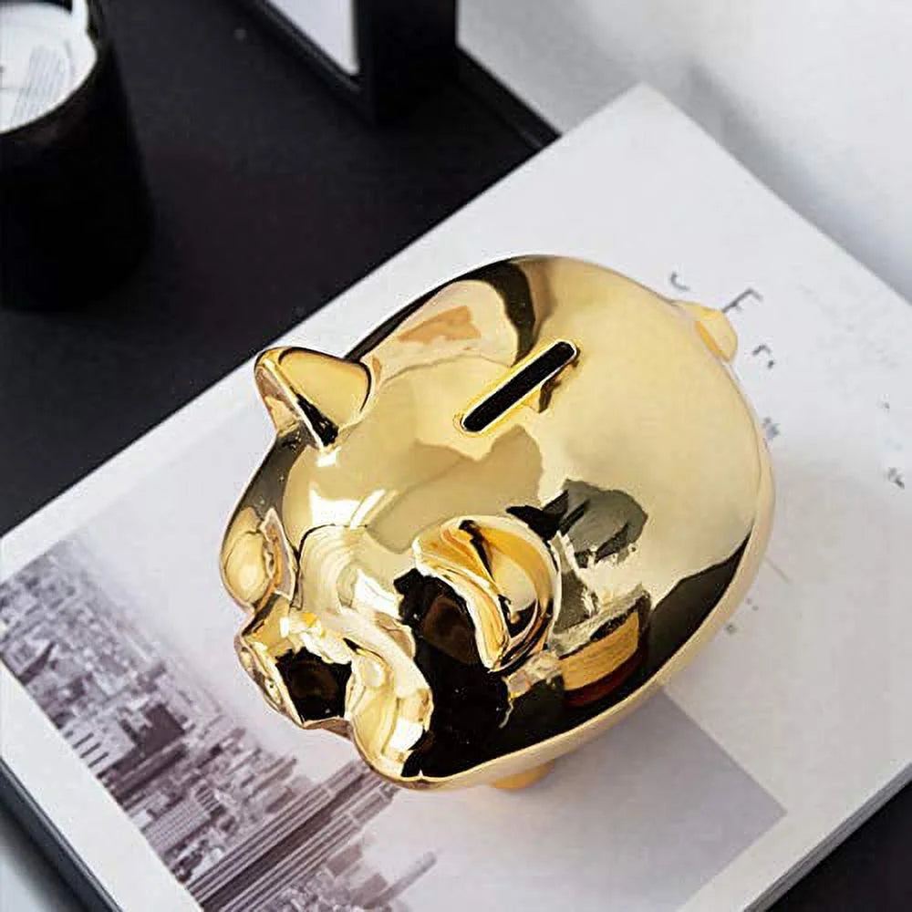 Ceramic Gold Pig Piggy Bank P33646