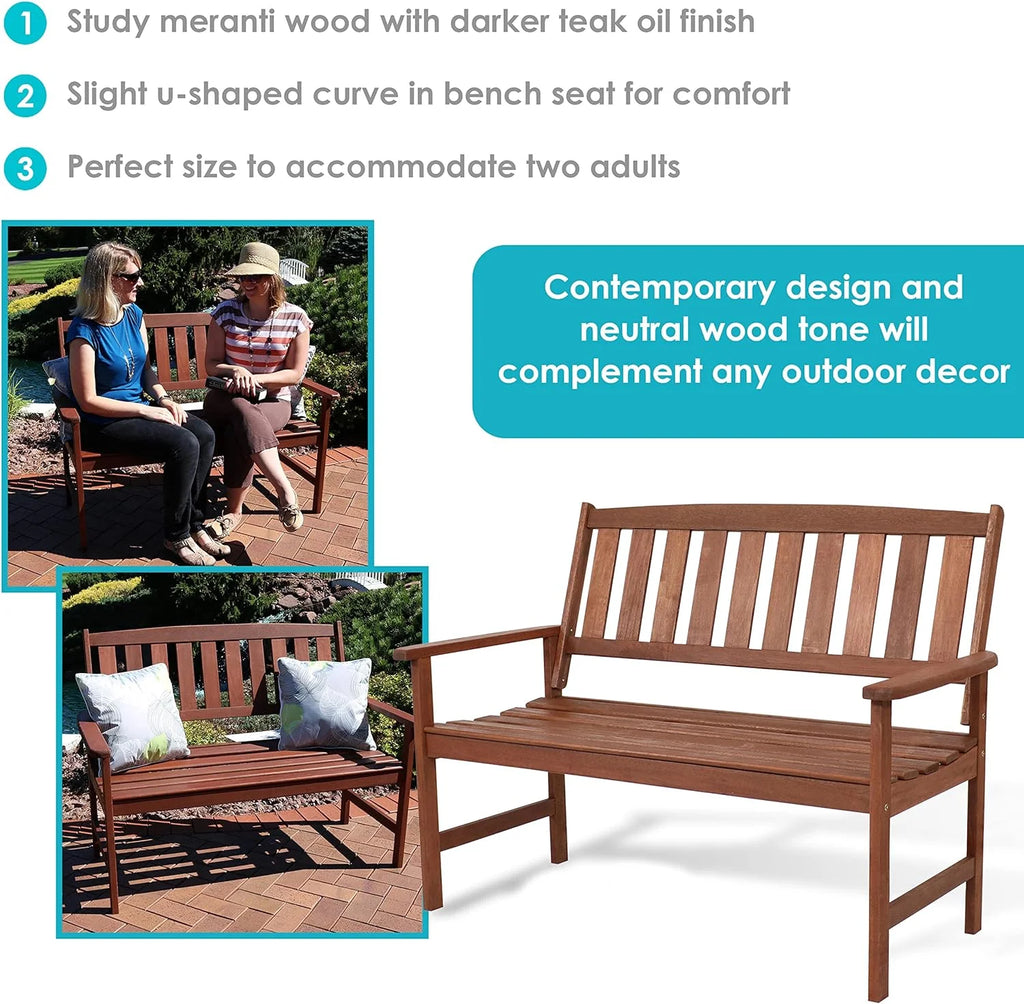 Meranti Wood 2-Seat Outdoor Garden Bench W448
