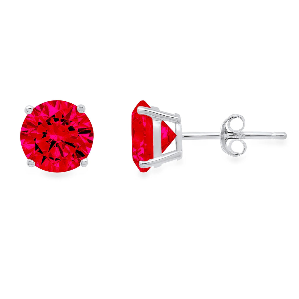 0.2 ct Round Cut Red Simulated Ruby 18k White Gold Stud Earrings F50109